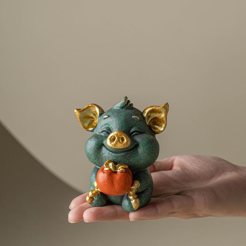 Đồ trang trí nhỏ để bàn bằng vàng đầy màu sắc, đồ trang trí nhà sáng tạo bằng đá sa thạch xanh, đồ trang trí thú cưng trà quốc gia mới của Trung Quốc