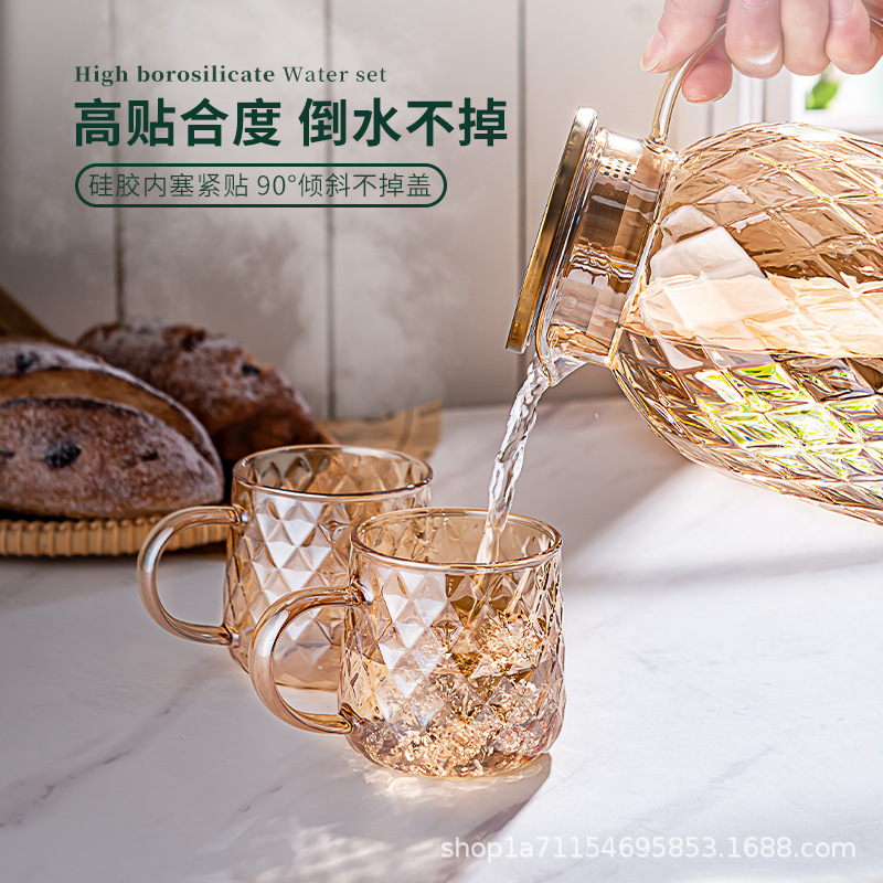 Ấm đun nước lạnh chịu nhiệt độ cao, Ấm đun nước lạnh dung tích lớn thủy tinh, cốc nước lạnh, Trà trái cây, bình đựng nước