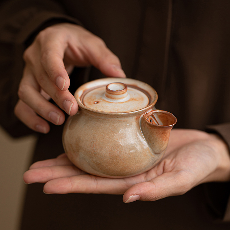 Ấm trà cầm tay Shino ware dùng trong gia đình, bộ ấm trà nung lò cổ điển, ấm trà đơn có bộ lọc gốm dễ vỡ, bộ hộp quà tặng.