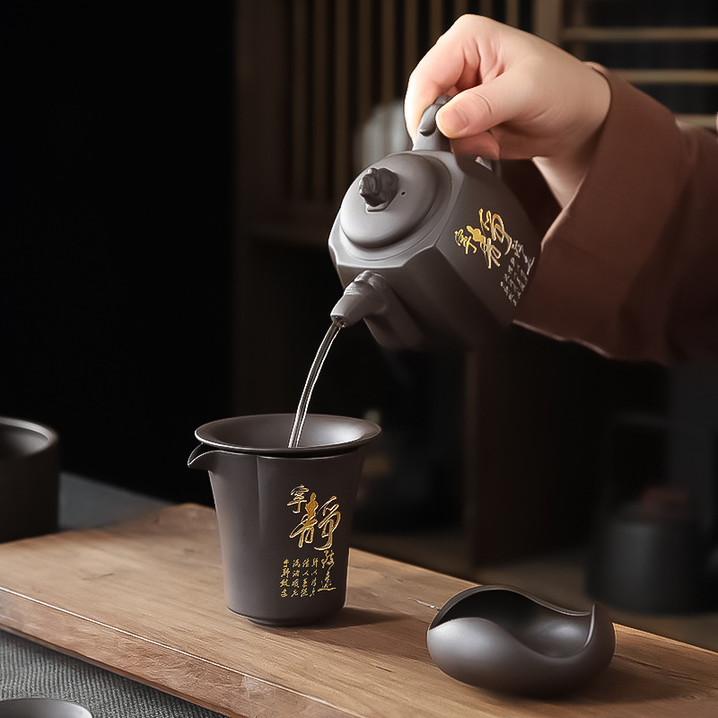 Bộ ấm trà Kung Fu Zisha cao cấp hộp quà tặng gia dụng văn phòng bộ ấm trà nắp cao cấp
