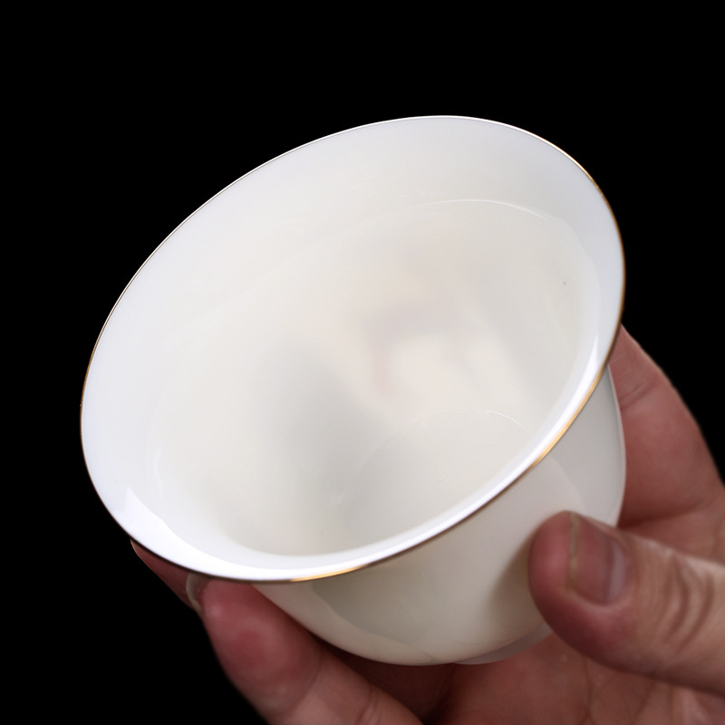 Bộ ấm trà Kung Fu bằng sứ ngọc cừu Bộ chén trà có nắp Gốm sứ gia dụng trọn bộ logo quà tặng doanh nghiệp trung thu