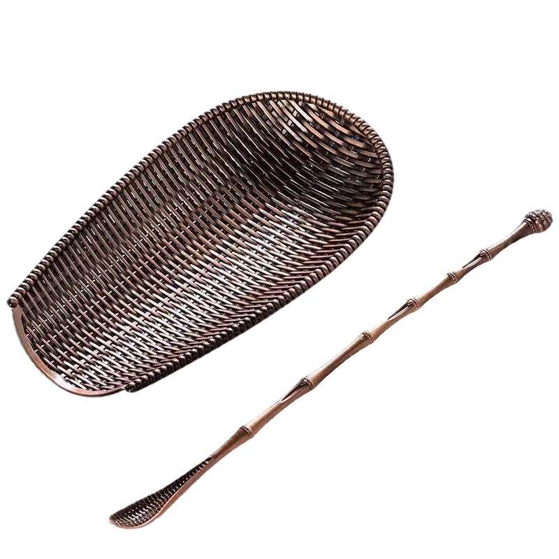 Trà hình tre đan kết hợp, thìa cà phê thủ công, trà sen thưởng thức trà đạo, phụ kiện Bộ trà Kungfu sáu quý ông