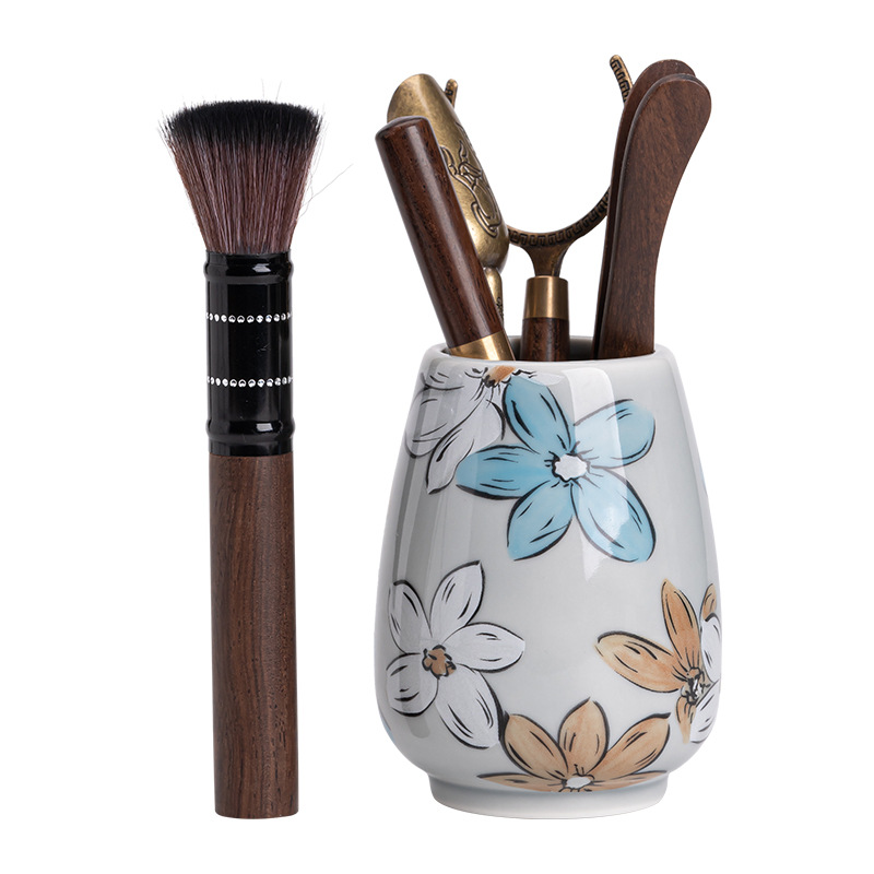 Bộ sáu quý ông trà đạo hoa Băng xám phụ kiện Bộ trà Kungfu dao trà gỗ Đàn hương đen kẹp trà ống trà hoa anh đào gốm sứ