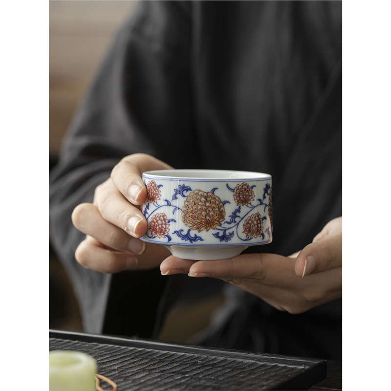 Màu xanh và trắng tráng men đỏ kim cương sen miệng trực tiếp cốc chủ sở hữu gốm sứ cốc khách cốc uống trà cốc sản phẩm cốc đơn bán buôn gia dụng