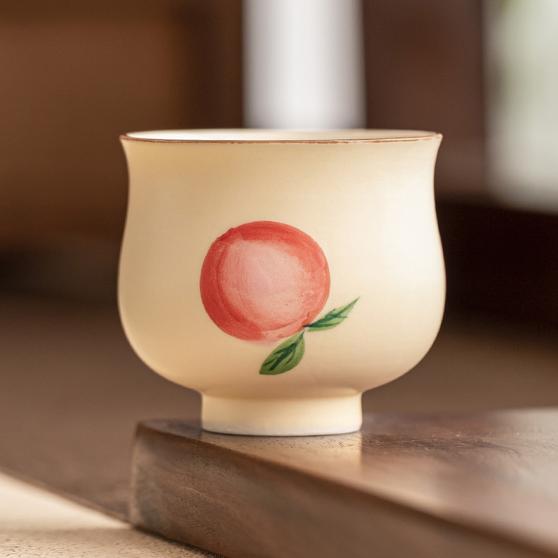 Cốc trà đào vẽ tay màu hồng cốc đơn gốm sứ cốc trà đồ dùng gia dụng bộ trà kungfu cốc chủ nhân lớn cao cấp chống bỏng