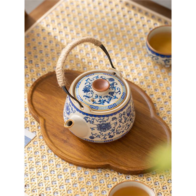 Ấm trà xanh trắng ấm trà dùng trong gia đình ấm trà cầm xà đơn kiểu Trung Quốc cổ điển cao cấp văn phòng thiền ấm trà sức khỏe bán buôn