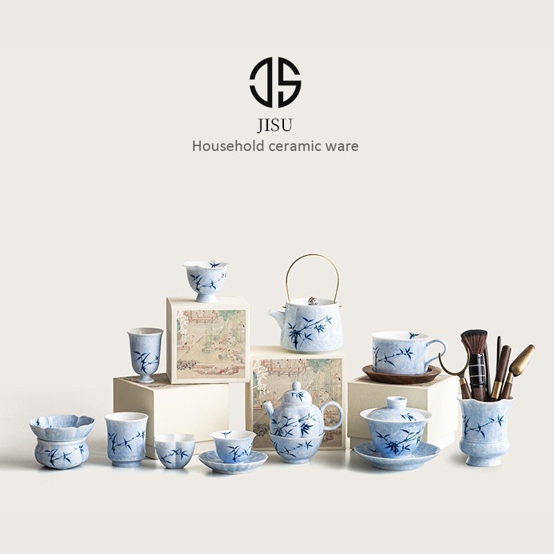 Bộ dụng cụ pha trà Kung Fu bằng tre mực vẽ tay sản phẩm duy nhất cốc chủ nhân gia dụng tách trà cốc trà ấm trà nắp bát phụ kiện trà đạo