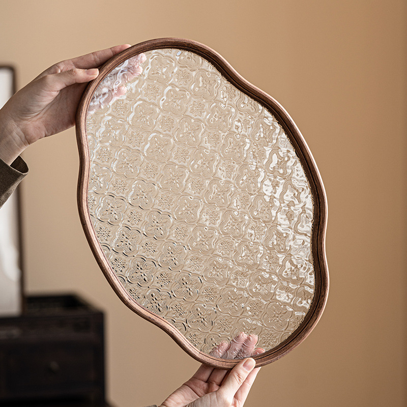 Khay đựng cốc thủy tinh hoa hải đường khay đựng trà loại nhỏ kiểu Trung Quốc dùng trong gia đình có nắp ấm khay đựng trà cổ điển khay đựng đồ