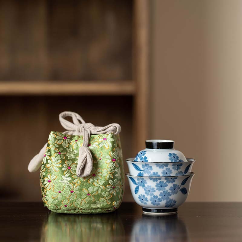 Bộ ấm trà một người vẽ tay tráng men màu ngoài trời xách tay nữ tinh tế du lịch xách tay uống trà cốc trà có nắp đậy