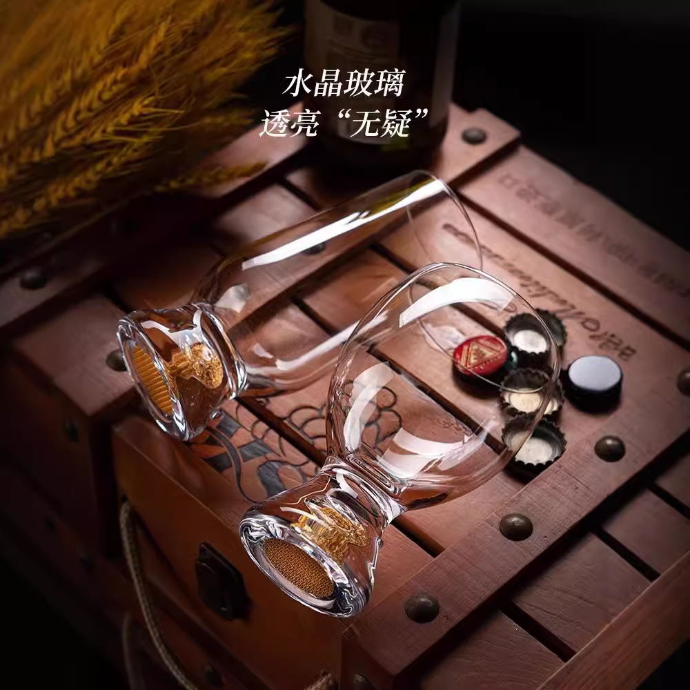 Ly bia pha lê mạ vàng, dung tích lớn, ly bia dày, giá đỡ ly xoay sáng tạo cao cấp, ly bia thủ công