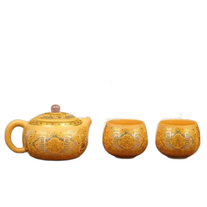 Ấm đất sét màu tím phần vàng ấm Fengming ấm Xi Shi ấm trà tráng men Đôn Hoàng ấm trà đơn bộ ấm trà tử sa đích thực