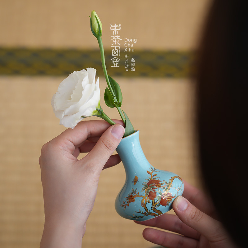 Bình gốm sứ xanh Hồ Tây, đồ trang trí nhà nhỏ, bình hoa để bàn mini, biểu diễn nghệ thuật đường hoa, cắm hoa thủy canh