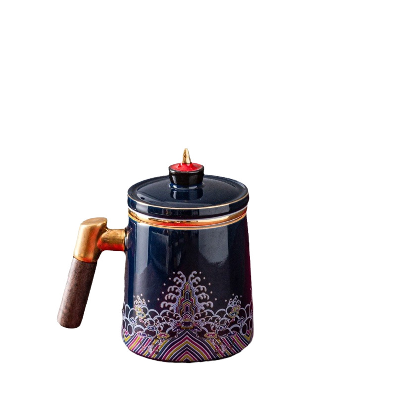 Cốc Mug gốm phong cách Cung điện cốc tách nước trà Cốc pha trà dung tích lớn văn phòng cốc lọc trà có nắp
