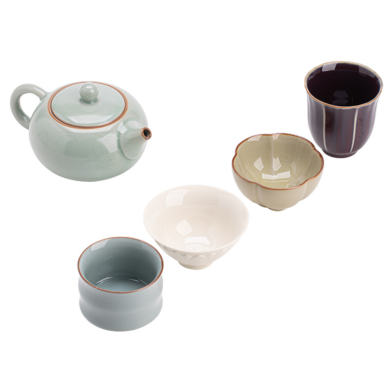 Năm lò nung nổi tiếng, một ấm bốn cốc, bộ ấm Xi Shi, gốm sứ gia dụng, bộ ấm trà Kung Fu, hộp quà tặng