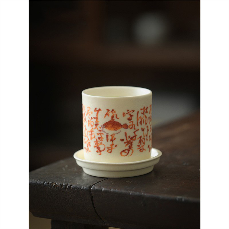 Bộ thơ cá quế kiểu Nhật, cốc chủ gốm tráng men soda đỏ phèn, cốc chủ, đồ gia dụng có thể mở, cốc trà cổ điển