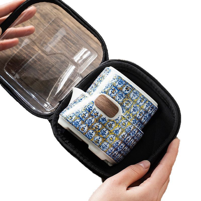 Bộ trà du lịch gốm sứ bộ trà kungfu tráng men soda cầm tay gia dụng du lịch cốc nhanh cốc trà bát có nắp ngoài trời