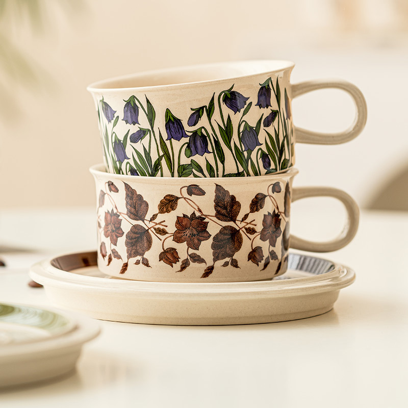 Cốc cà phê gốm sứ vẽ tay Thời Trung Cổ Bộ cốc và đĩa uống nước gia dụng tinh tế cao cấp Cốc Cốc Cốc Ăn Sáng có đĩa