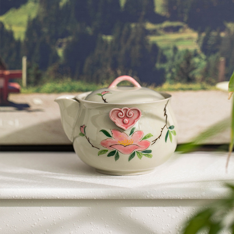 Bộ trà Kung Fu hoa trà vẽ tay túi đựng đồ du lịch ngoài trời cốc khách nhanh tay một bình hai cốc trà gốm sứ ấm trà