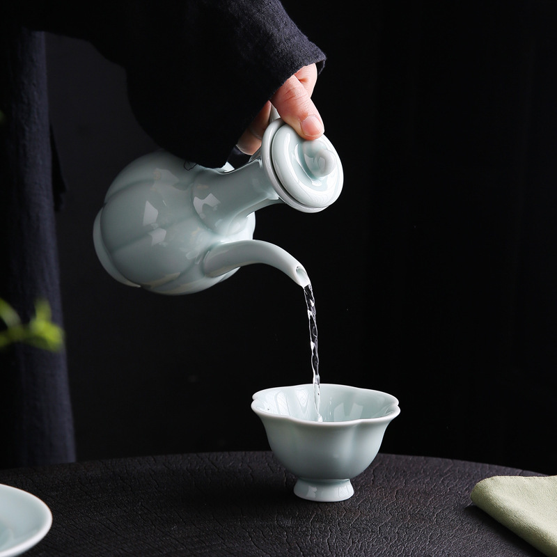 Đồ trà kiểu nhà Tống nhỏ ấm cầm tay Thiên Thanh Bình Rượu Bình gốm kiểu Trung Quốc thời Tống ấm trà giả Tống Bộ trà