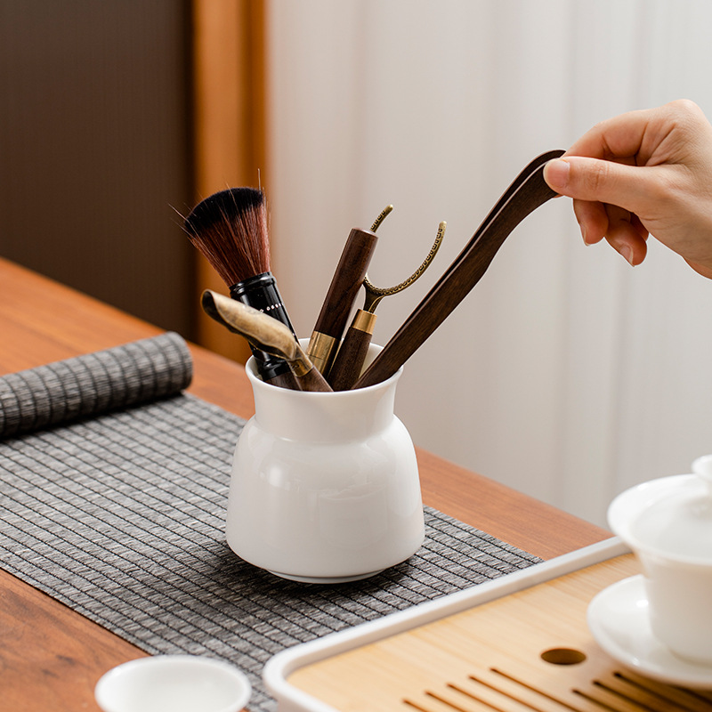 Bộ ấm trà sứ trắng ngọc bích Đức Hoa ấm trà gia dụng có nắp chén trà khay trà trọn bộ dụng cụ trà Kung Fu