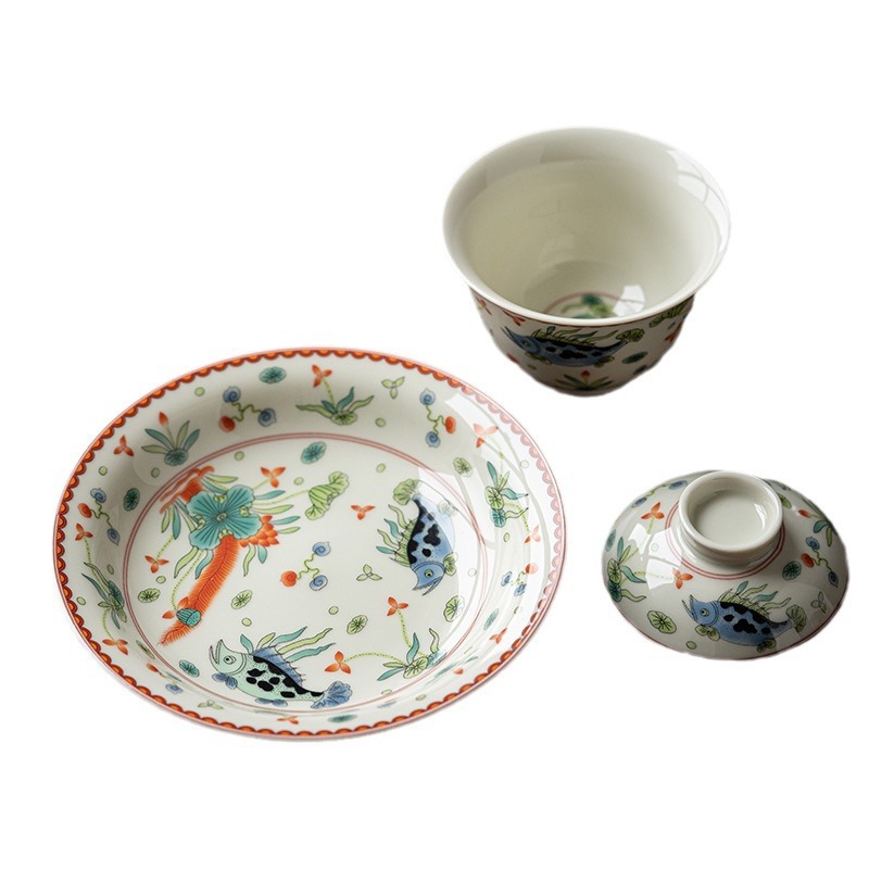 Bát có nắp tam tài gốm sứ, ấm gốm sứ gia dụng, bộ trà công phu, bát pha trà, chén trà cỡ lớn cổ điển, bát trà đơn