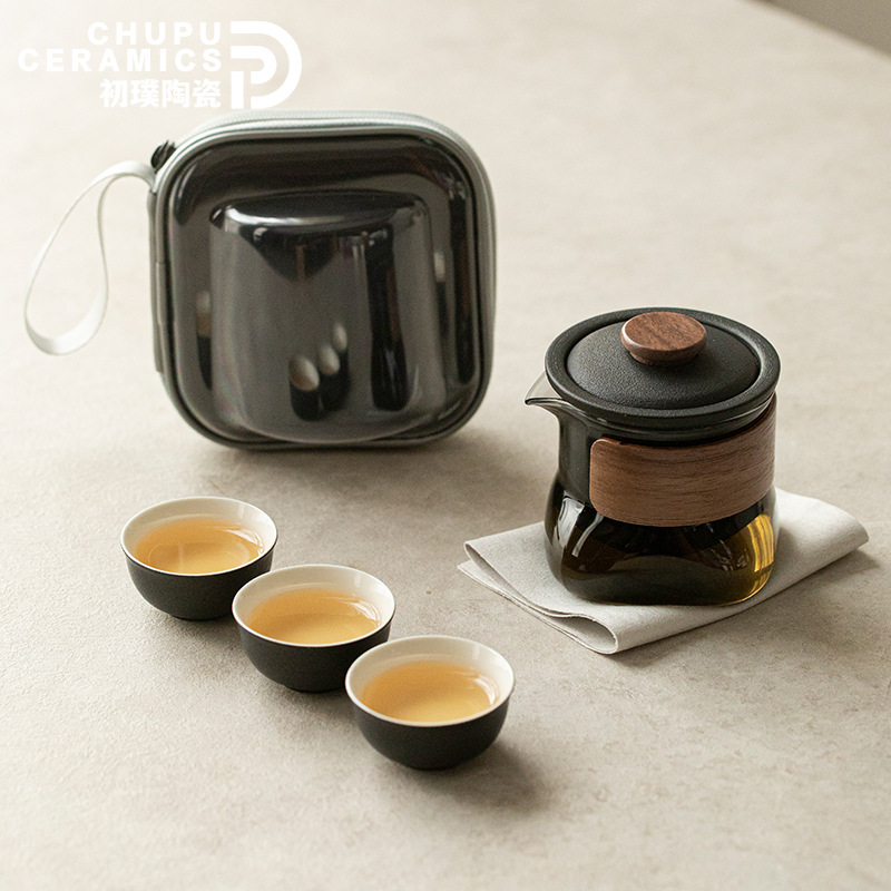 Bộ trà du lịch gốm sứ Chupu Bộ quà tặng ngoài trời xách tay nhanh khách một ấm ba chén ấm pha trà thủy tinh