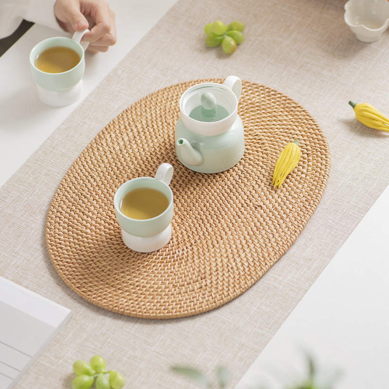 Tấm lót ly mây mùa thu Việt Nam, tấm lót đĩa, tấm lót bát, tấm cách nhiệt, tấm lót, giá đỡ cốc, tấm lót ấm trà cát tím, phụ kiện mới