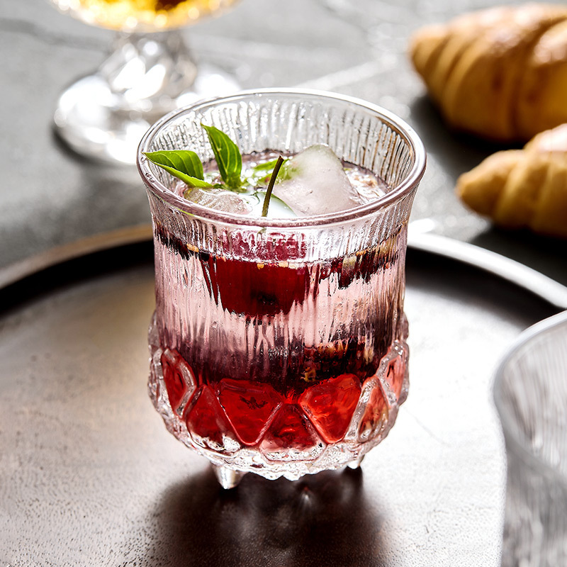 Cốc thủy tinh hoa văn cây cốc uống nước dày gia dụng ly rượu whisky cốc nước trái cây tráng miệng cốc nước trái cây cốc cao cốc có giá trị cao