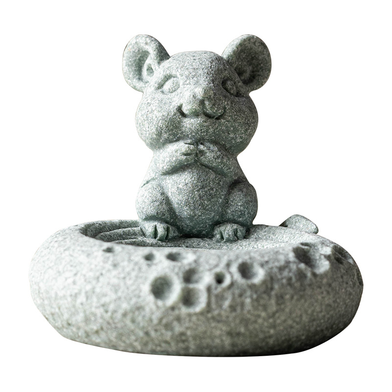 Trang trí chỗ cắm hương chuột 12 cung hoàng đạo Trang trí nhà văn phòng để bàn Thủ công mỹ nghệ cảnh quan sa thạch xanh