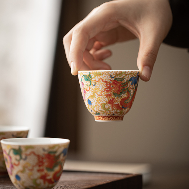 Bộ dụng cụ pha trà men rồng tốt lành quà tặng gia dụng kiểu Trung Quốc nguyên bộ dụng cụ pha trà gốm sứ ấm trà tách trà quà tặng doanh nghiệp