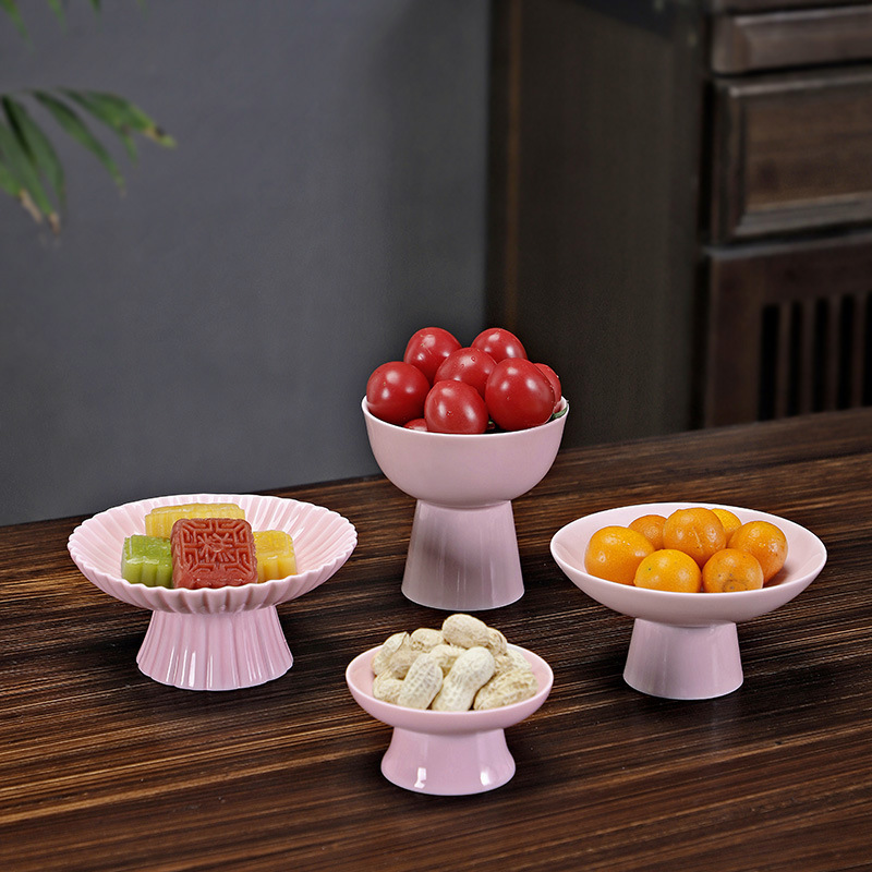 Đĩa trái cây màu hồng, đĩa giải khát gia dụng phòng khách, đĩa ăn vặt gốm sứ, đồ ăn nhẹ trái cây sấy khô, đĩa trái cây, Bộ đồ ăn trà chiều