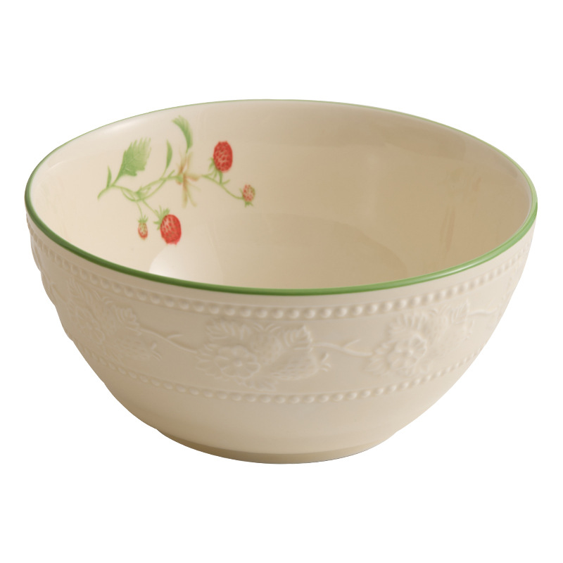 Yogurt chạm nổi dâu tây bát lớn bát mì ăn liền gia dụng bát canh gốm sứ sáng tạo bát mì bát bộ đồ ăn khách sạn đĩa canh bát đẹp