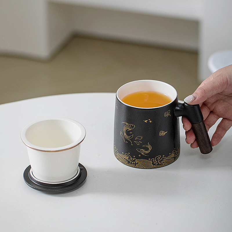 Cốc pha trà tách nước uống cốc sứ nam nữ dung tích lớn cốc văn phòng cốc nước lọc có nắp