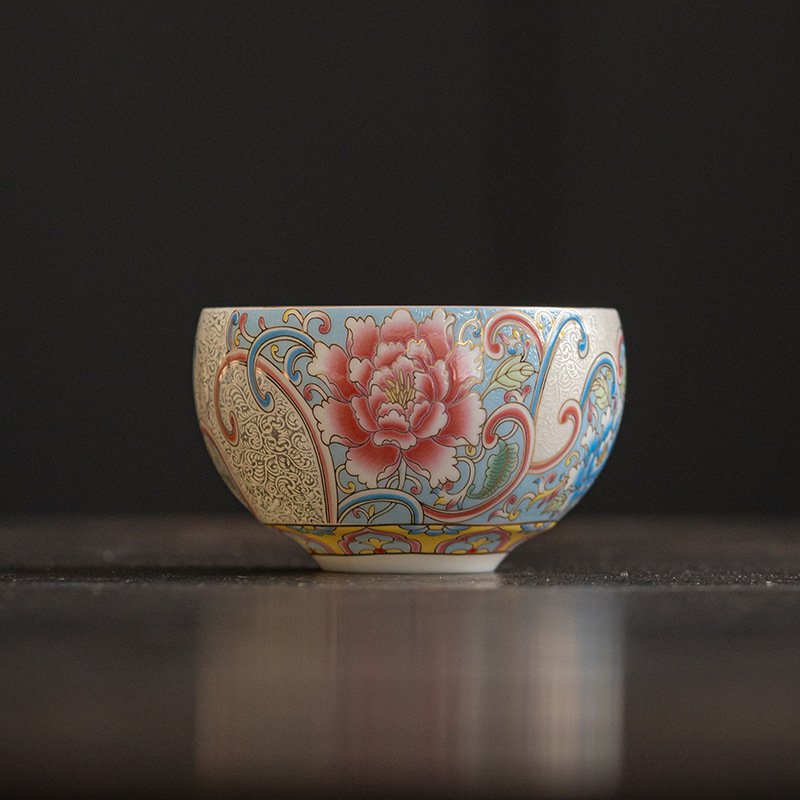 Cốc chủ nhân thủ công bạc chạm khắc thủ công cốc trà cỡ lớn cốc trà Kung Fu phong cách cung điện retro hộp quà