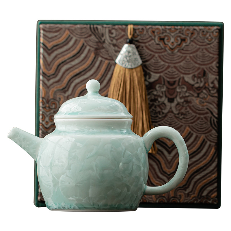 Bingjing Green Green Longdan Ấm trà gốm sứ nhỏ ấm trà Kung Fu ấm trà đơn bóng lỗ lọc ấm trà hộp quà
