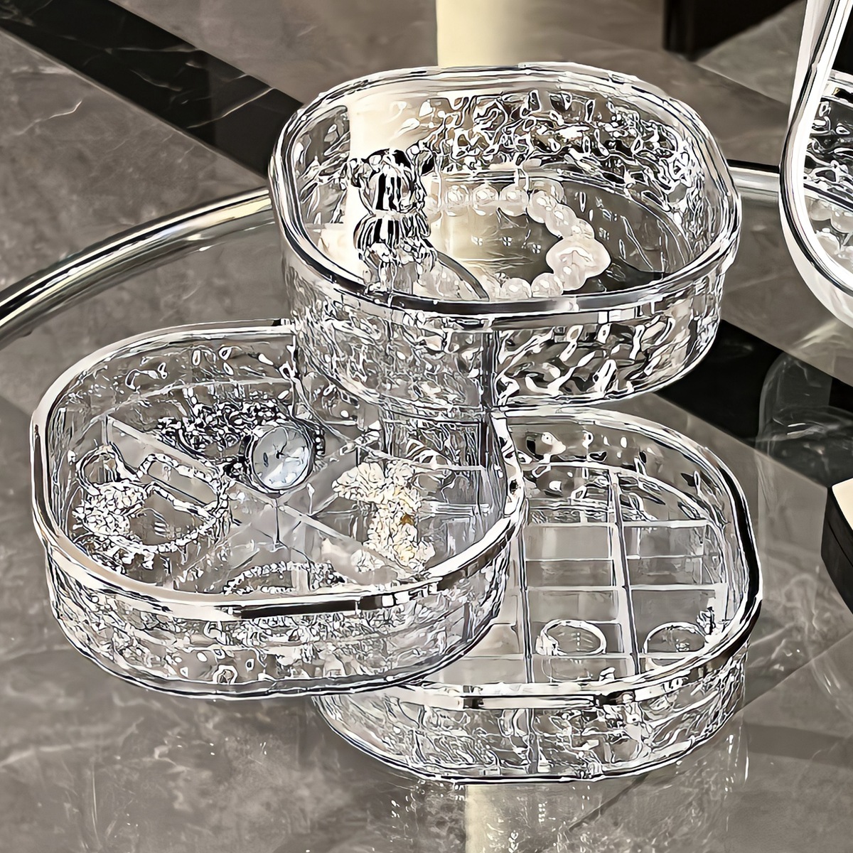 Hộp đựng đồ trang sức hoa tai xoay cao cấp kiểu mới tinh tế kẹp tóc vòng cổ hoa tai hộp đựng bụi cao cấp