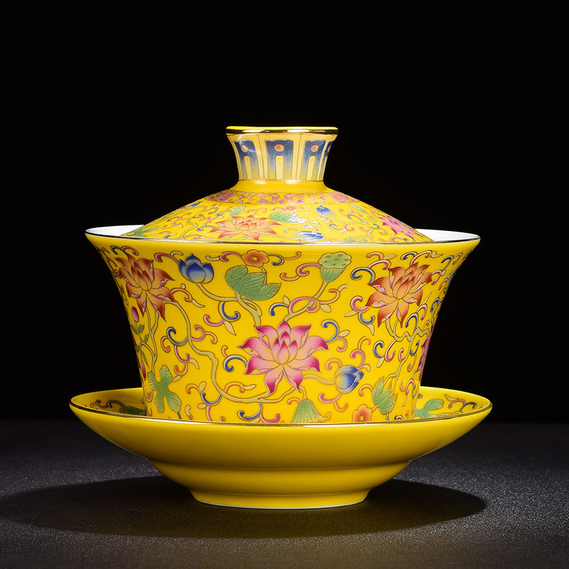 Bát có nắp tam tài tráng men đơn cỡ lớn bộ dụng cụ trà gốm sứ Kung Fu giá sỉ bát trà gia dụng