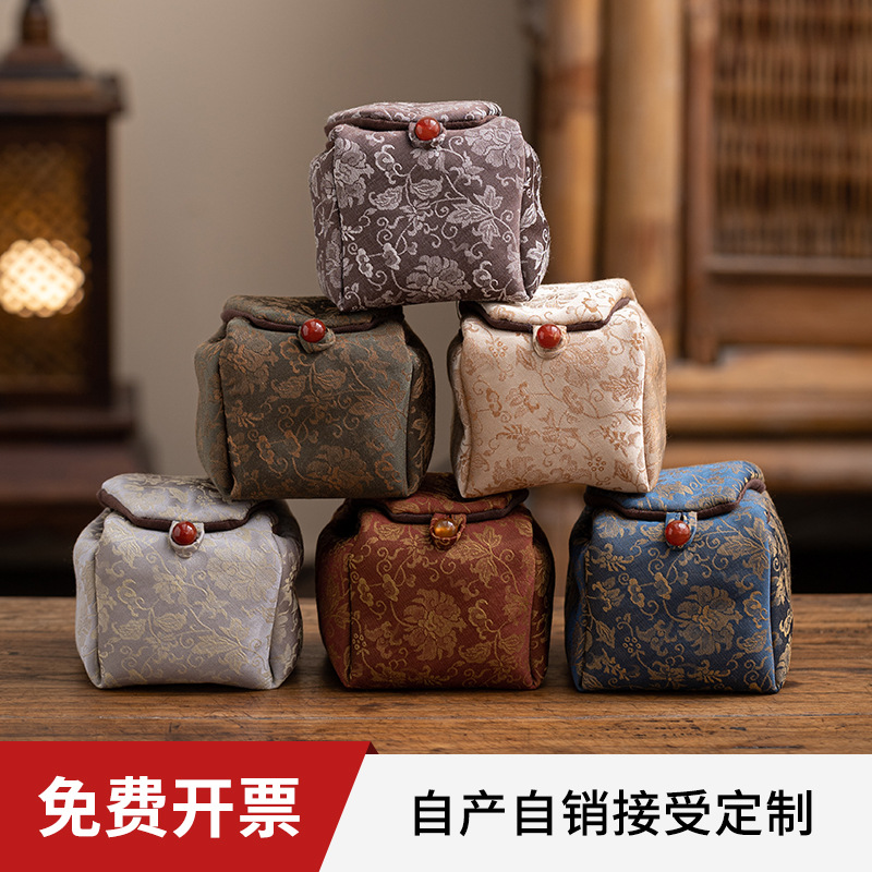 Túi đựng tách trà cotton lanh cổ điển bộ trà túi xách tay dày bằng vải nghệ thuật túi đựng cốc trà cầm tay túi dây rút gấm