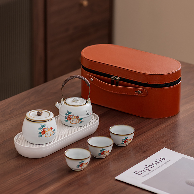 Một ấm ba chén di động ngoài trời lò Ru mở lát bộ trà du lịch bộ nhỏ ấm trà đơn giản gia dụng quà tặng