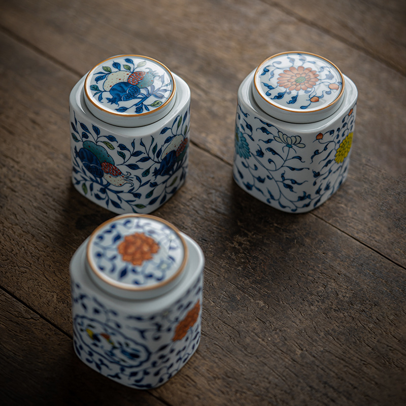 Trà gốm có thể nhỏ cầm tay kín trống có thể sang trọng retro bộ trà lưu trữ trà Pu'er lưu trữ trà có thể