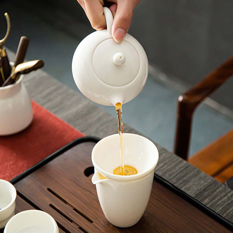 Bộ ấm trà sứ trắng Dehua gia dụng văn phòng mỡ cừu ngọc sứ có nắp đậy ấm Xi Shi tách trà gốm sứ bán buôn