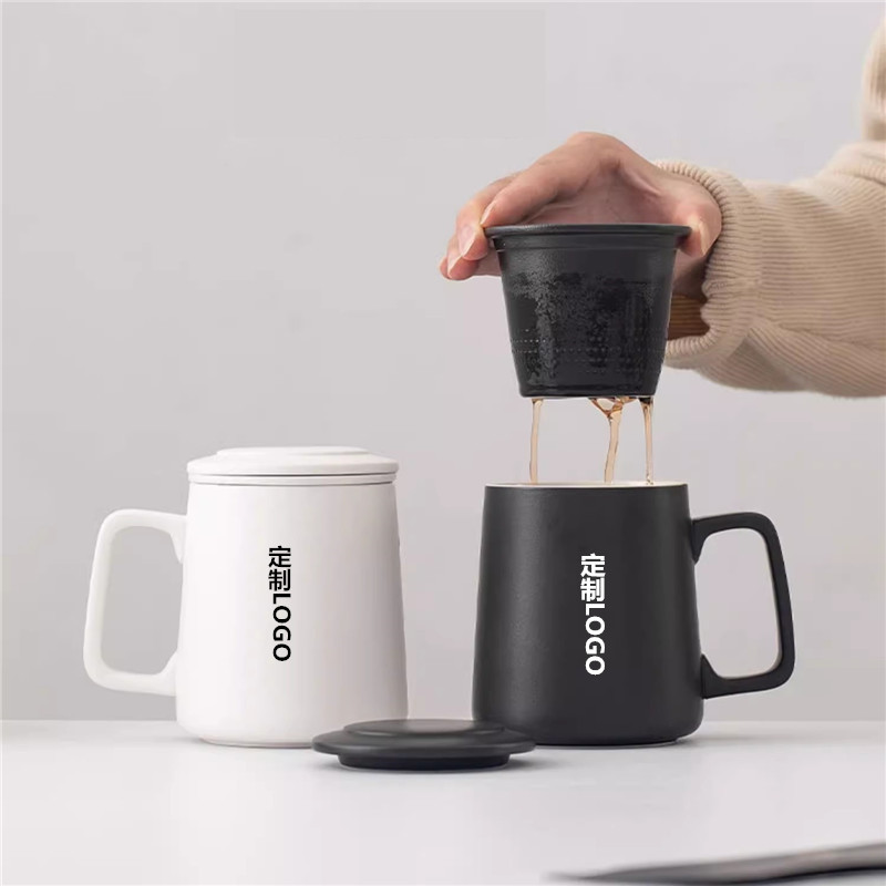 Gốm sứ hình học đơn giản nhà văn phòng tách trà tách trà Cốc văn phòng có nắp lọc cốc nước Mark