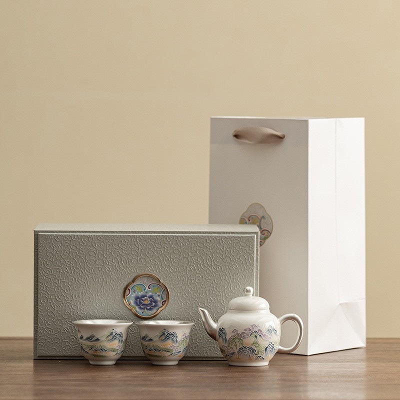 Một nồi và hai cốc mạ bạc cho cha mẹ và người lớn tuổi đã nghỉ hưu cao cấp bộ trà hộp quà