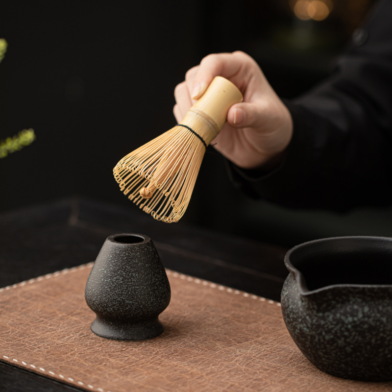 Mô hình đá đen Zen kiểu Nhật, bát matcha gốm sứ, bàn chải trà đứng, phụ kiện trà Baixi thời Tống