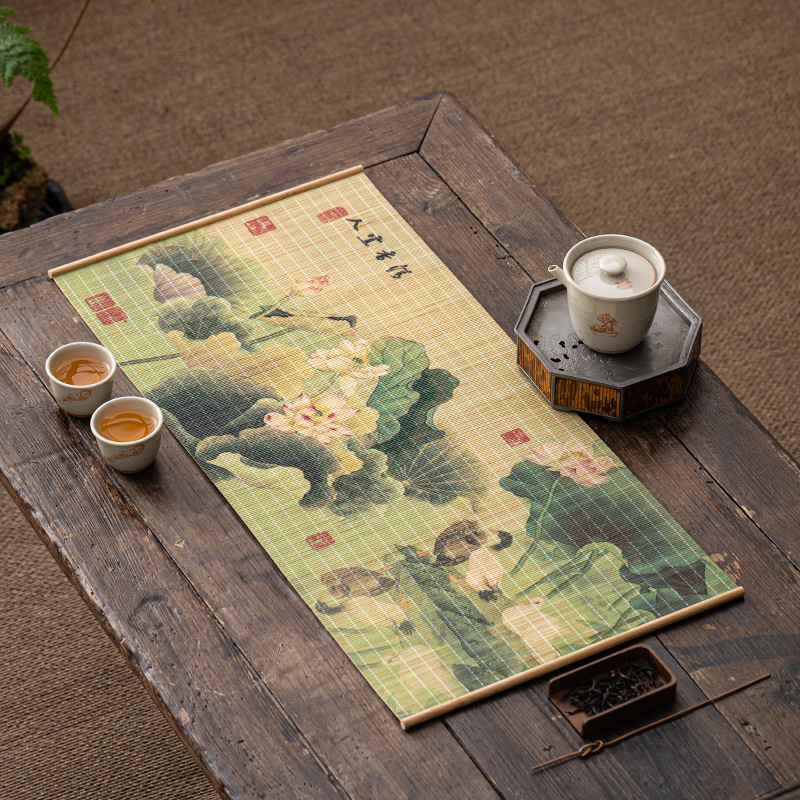 Bộ Khăn trải bàn cách nhiệt kiểu Nhật cao cấp bằng tre đan lát khô Khăn Trải Bàn kiểu Trung Quốc mới phong cách cổ điển Thiền