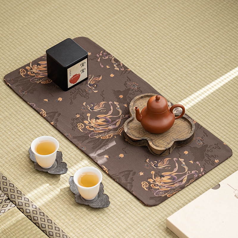 Vải trải bàn cao cấp phong cách Trung Quốc vải lót bàn cao cấp sợi mây thơm polyester phụ kiện trà đạo vải phong cách cổ điển hai mặt