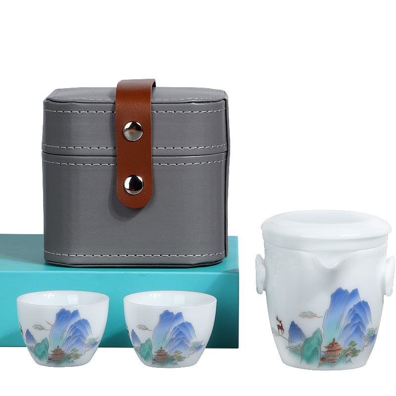 Bộ trà du lịch di động Bộ đồ du lịch đá ngọc Sứ du lịch ngoài trời một bình Hai cốc cốc nhanh Túi đựng đồ xách tay