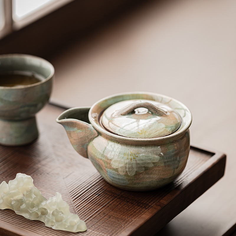Men borneol vẽ tay hoa cúc bình kho báu bình gốm sứ lỗ bóng lọc bình đơn bộ trà Kung Fu bình đơn hộp quà