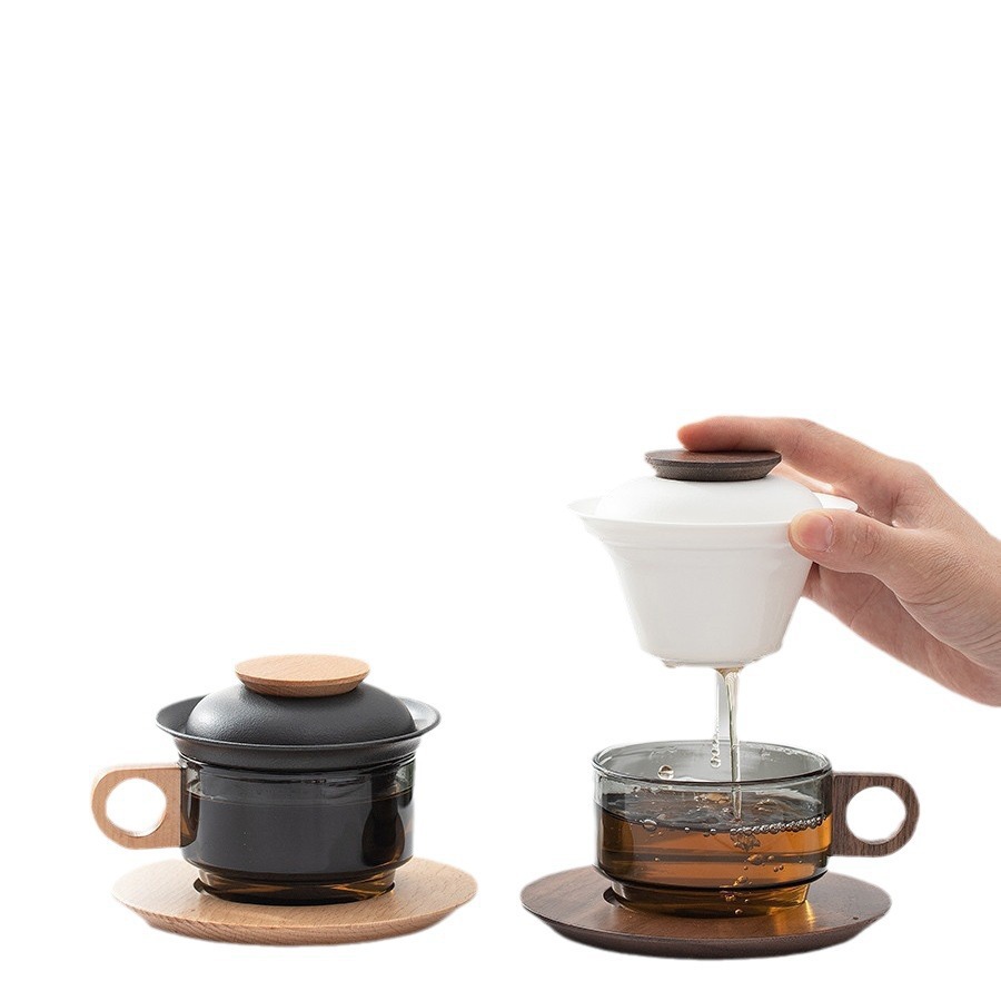 Tách trà thủy tinh tách trà cốc cà phê trà văn phòng cốc uống nước lọc có nắp dùng trong gia đình cá nhân cốc trà hoa