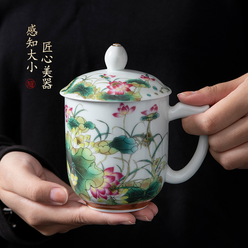 Retro cổ điển sen gốm cốc nước văn phòng nhà cốc uống nước cốc trà lớn sử dụng cá nhân
